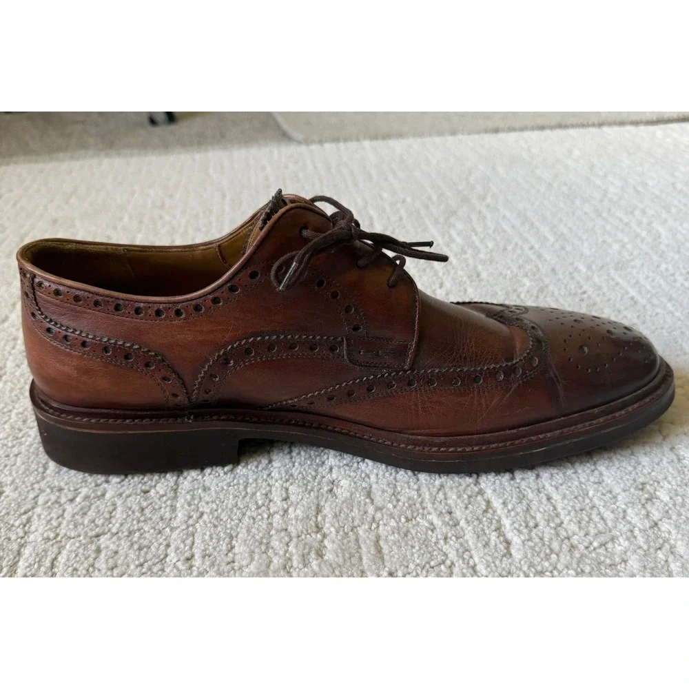 Magnanni Mens‎ Brown Leather Wingtip Brogue Oxford Shoes Vibram Sole 10 M Cognac